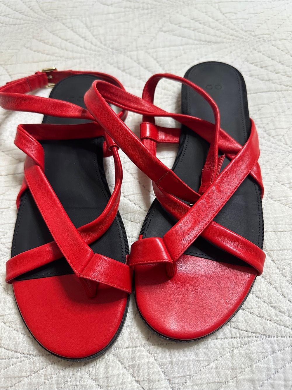 CO Red Leather Strappy Flat Sandals Made in Italy EU 38 US 7.5–8